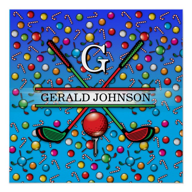 Póster Diseño monograma de navidades Golfer (Anverso)