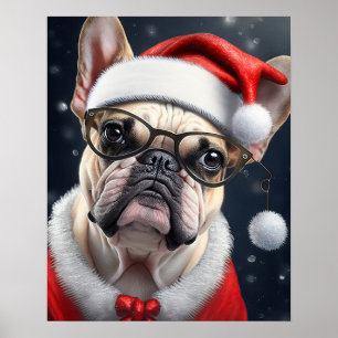 Póster Diseño Navideño de Santa con adorable Bulldog Fran
