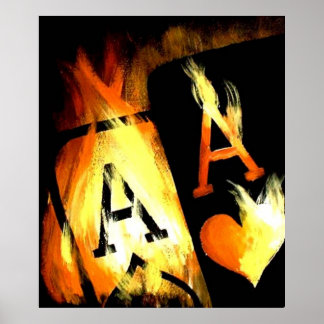 PÓSTER DISEÑO ORIGINAL FLAMING POCKET ACES POKER ART