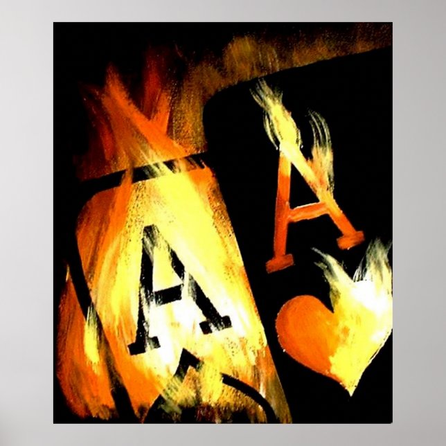 PÓSTER DISEÑO ORIGINAL FLAMING POCKET ACES POKER ART (Frente)