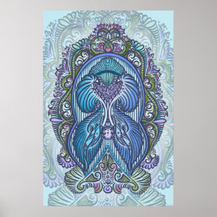 Póster Diseño Ornate Blue & Verde azulado Mandala