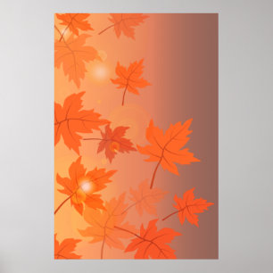 Póster Diseño otoñal con hojas de arce y efecto bokeh