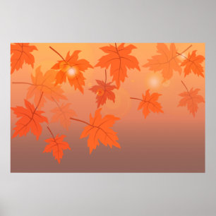 Póster Diseño otoñal con hojas de arce y efecto bokeh