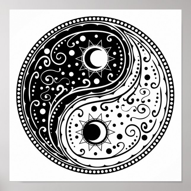 Póster Diseño paisley de ornament yin yang sign (Frente)