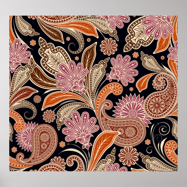 Póster Diseño Paisley Tradicional de Patrón sin Marea (Frente)