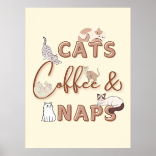 Póster Diseño para los amantes del café y los gatos