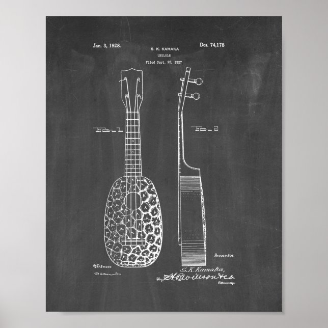 Póster Diseño Para Una Patente De Ukulele - Chalkboard (Frente)