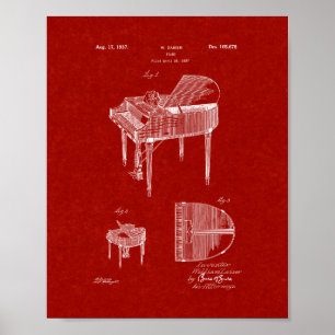 Póster Diseño para una patente del piano - rojo de