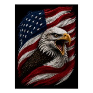 Póster Diseño Patriótico de Águila Calva Americana FreeNa