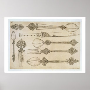 Póster Diseño persa para cubertería de plata diaria, de '