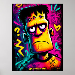 Póster Diseño personalizado de neón Frankenstein retro de