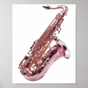 Póster Diseño personalizado de SAXOFÓN ROSA plateado de m