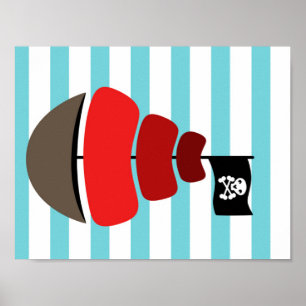 Póster Diseño pirata con fondo a rayas