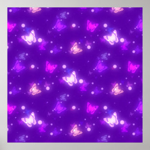 Póster Diseño púrpura violeta de las mariposas ligeras