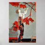 Póster Diseño Red Madame Art Deco<br><div class="desc">Se trata de un bonito ilustracion de la época Art Déco. Me encantan los vivos cuadros rojos de color,  así como la costura del vestido,  con las cuerdas de los collares. ¡Un homenaje a la decadencia de la época!</div>