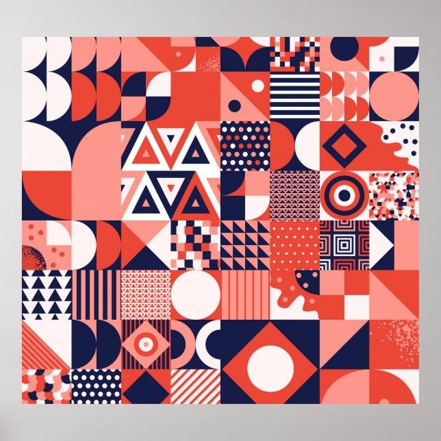 Póster Diseño retro Bauhaus, geométrico colorido. (Frente)