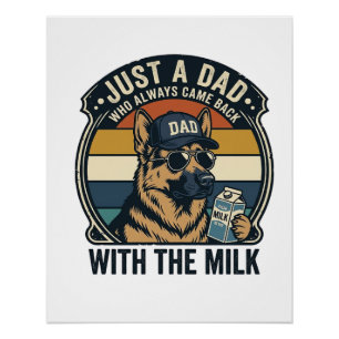 Póster Diseño Retro de Camiseta de Leche de Pastor Alemán