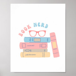 Póster Diseño retro de Chica Nerd de libros