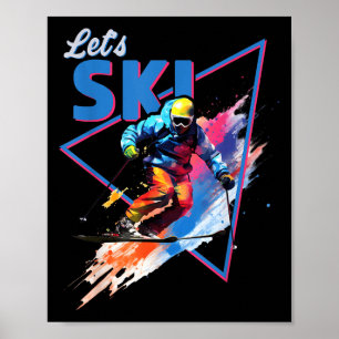 Póster Diseño retro de color de esquí vintage en polvo pa