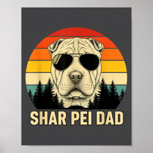 Póster Diseño Retro de puesta de sol para papá Shar Pei -