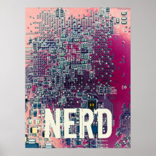 Póster Diseño retro nerd de la tarjeta de circuito rojo