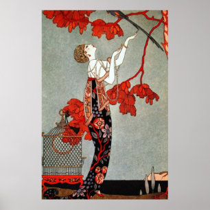 Póster Diseño rojo de la señora art déco