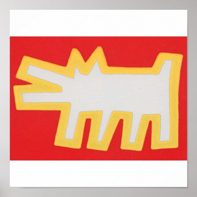 Póster Diseño rojo y amarillo de Keith Haring Dog (Frente)