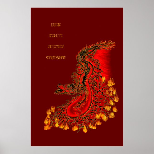 Póster Diseño rojo y dorado de China Dragon (Frente)