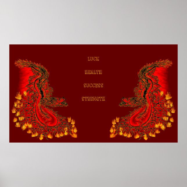 Póster Diseño rojo y dorado de China Dragon (Frente)
