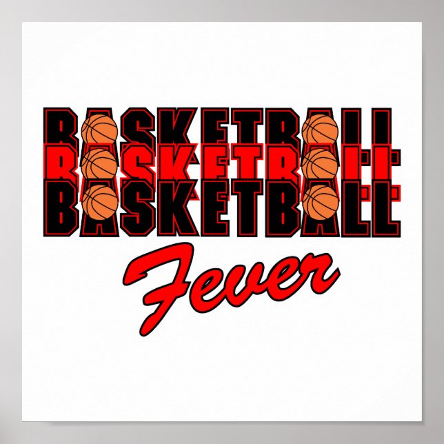 Póster diseño rojo y negro de la fiebre del baloncesto (Frente)