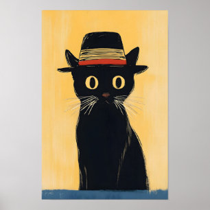 Póster Diseño Simple de Gato Negro Adorable