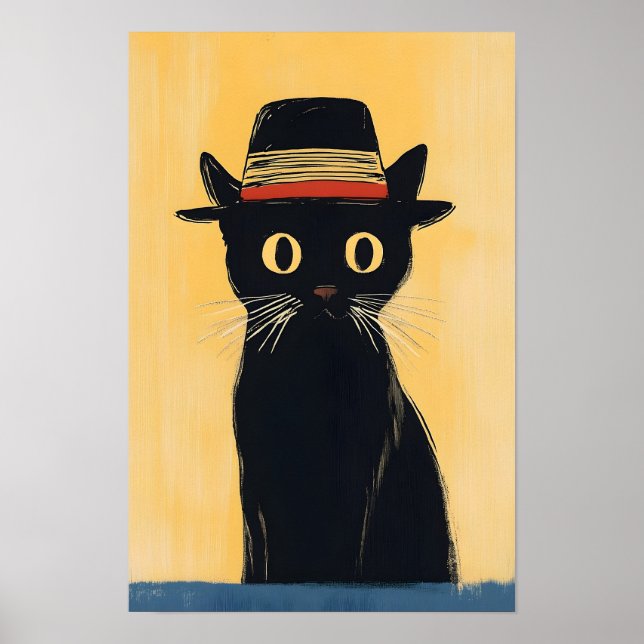 Póster Diseño Simple de Gato Negro Adorable (Frente)