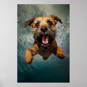 Póster Diseño submarino de natación de perros lúdicos