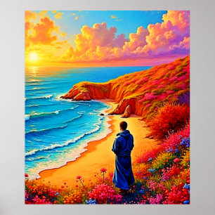 Póster Diseño Sunset Beach Solitude Serenity