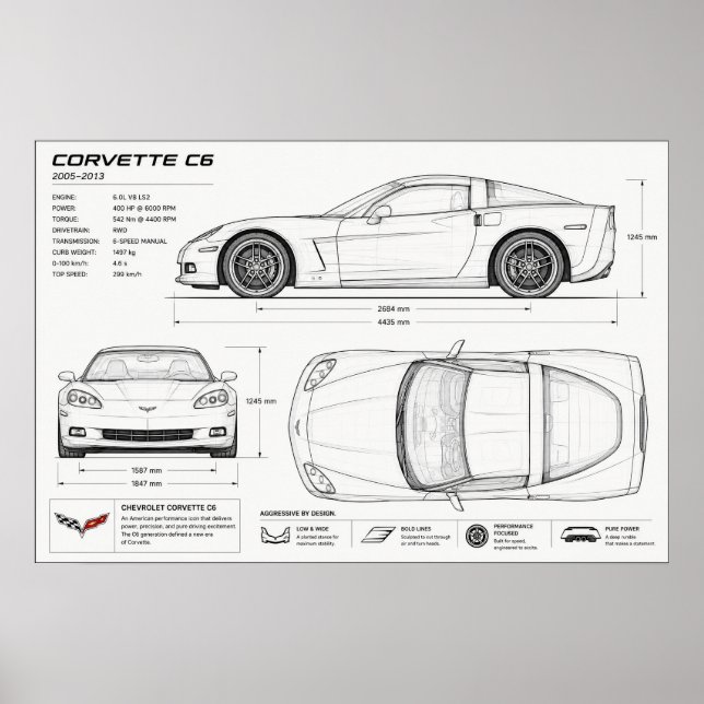 Póster diseño técnico de corvette (Frente)