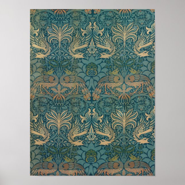 Póster Diseño textil William Morris Peacock y Dragon (Frente)