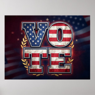 Póster Diseño tipográfico de bandera estadounidense VOTO