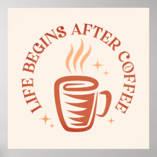 Póster Diseño tipográfico vintage con taza de café.