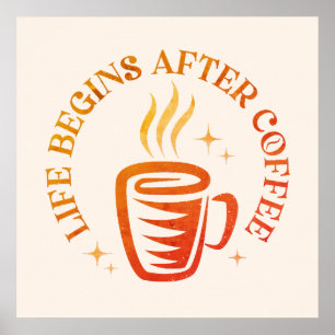 Póster Diseño tipográfico vintage con taza de café.