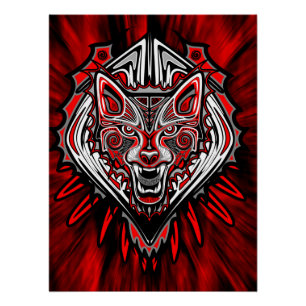 Póster Diseño Totémico Tribal Haida de Lobo