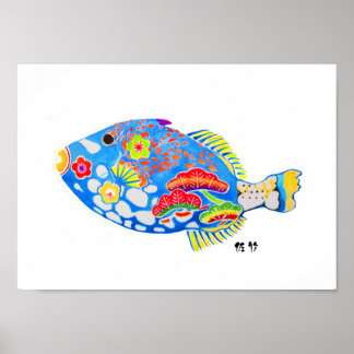 Póster Diseño tradicional okinawense de color pescado