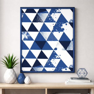 Póster Diseño Triangular Azul y Blanco con Salpicaduras d