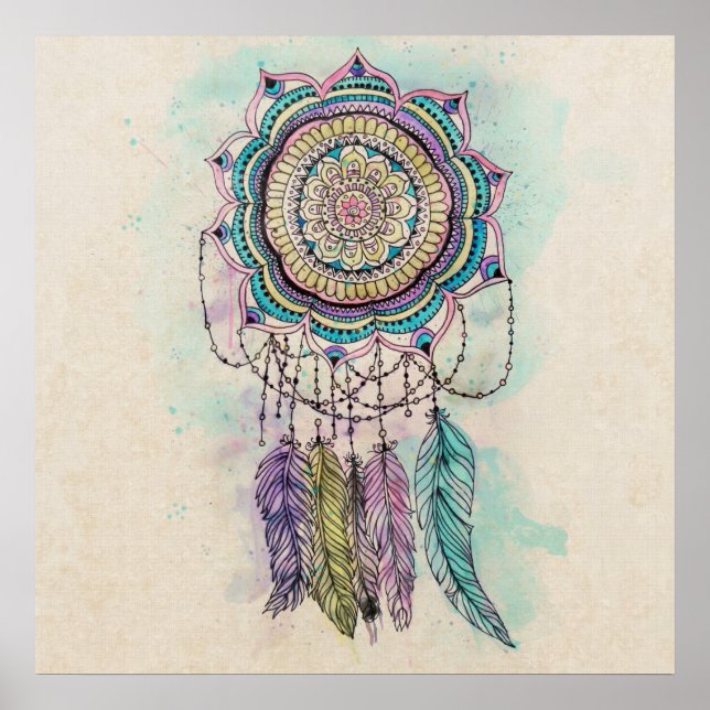 Póster diseño tribal de pintura de mano dreamcatcher mand (Frente)