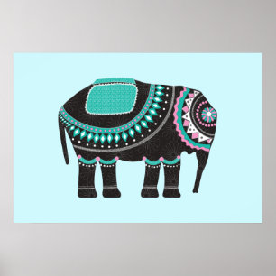 Póster Diseño único de elefante ornato negro, moderno