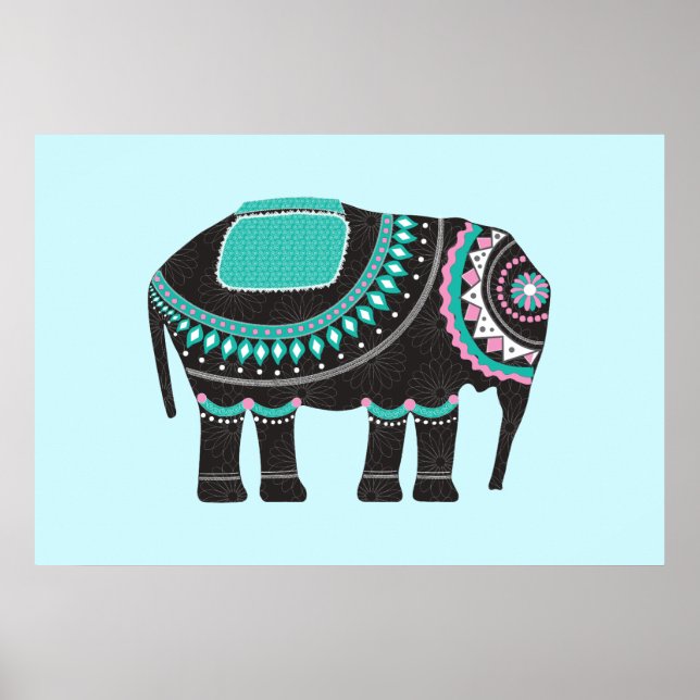 Póster Diseño único de elefante ornato negro, moderno (Frente)