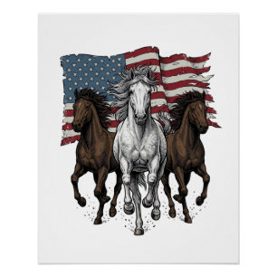 Póster Diseño vectorial de caballos corriendo patrióticos