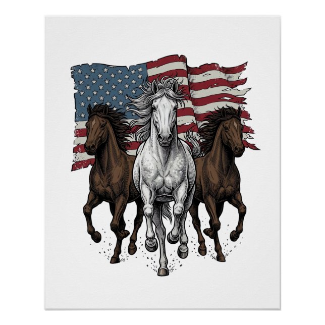 Póster Diseño vectorial de caballos corriendo patrióticos (Anverso)