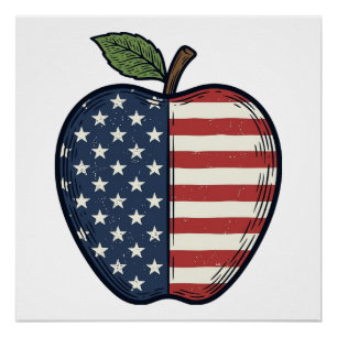 Póster Diseño vectorial de grabado vintage de manzana pat