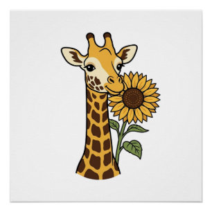 Póster Diseño Vectorial de Jirafa Girasol Vintage_1