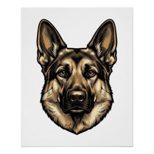 Póster Diseño vectorial de perro pastor grabado vintage_1